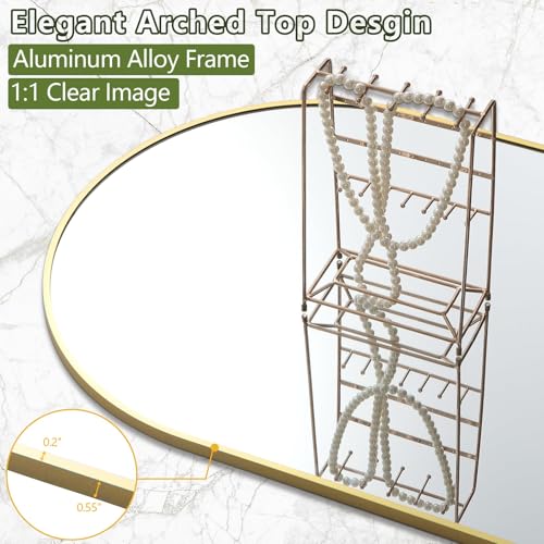 Arched Full Length Mirror 70"x26" Gold Frame Shatterproof Floor Mirror