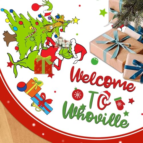 48-Inch Green Christmas Tree Skirt - Soft Farmhouse Holiday Decor Mat