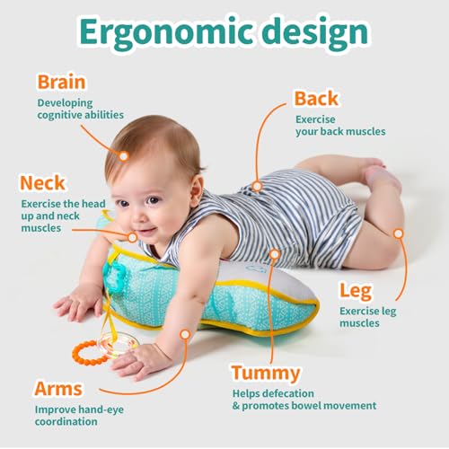 Ergonomic Tummy Time Pillow with Sensory Toys for Newborns and Infants