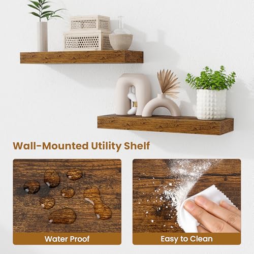 20-Inch Rustic Floating Shelves, Set of 2 Wood Wall Mounted Storage Shelves