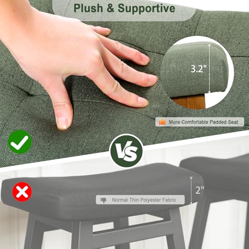 24-Inch Backless Counter Height Bar Stools, Upholstered Saddle Stools - Set of 3