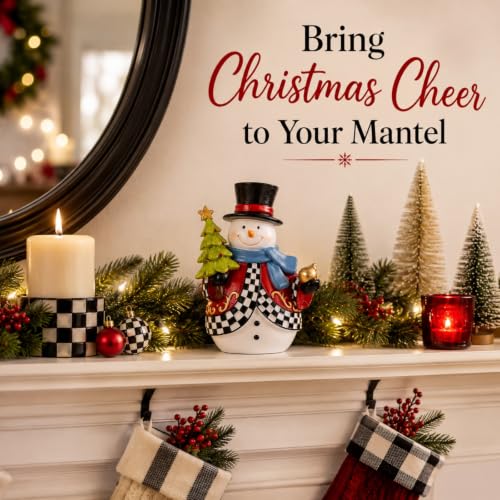 Bechivie Black and White Checkered Snowman Figurine Christmas Home Decor