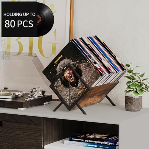 Vinyl Record Storage Rack - Retro Metal & Wood LP Display Organizer