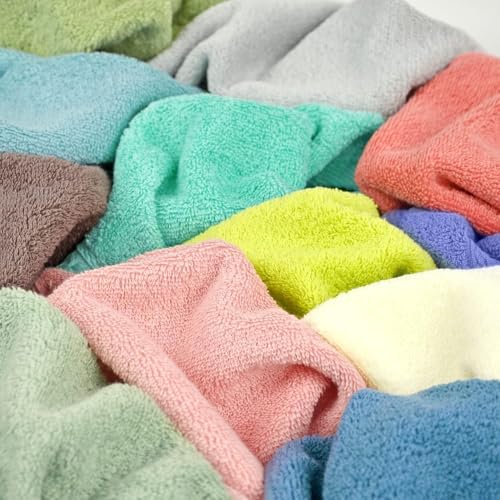 Cleanbear 100% Cotton Washcloths 12-Pack - Assorted Colors, 13x13 Inches, Soft & Durable