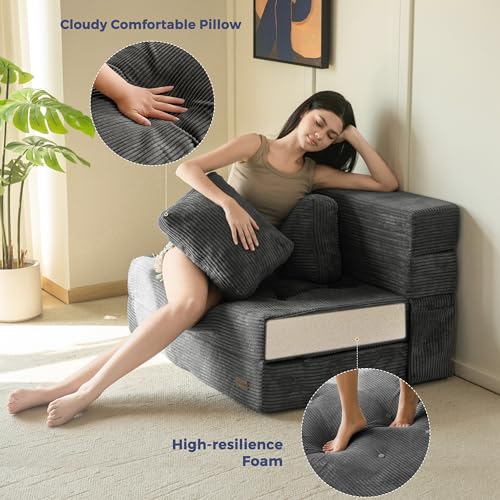 4-in-1 Convertible Folding Sofa Bed with Pillow - Tufted Foam Floor Couch
