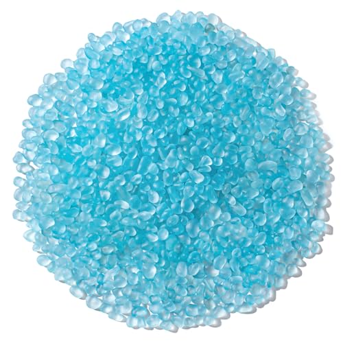 Ice Blue Frosted Sea Glass Pebbles for Aquariums & Vases - 8 oz (230g)