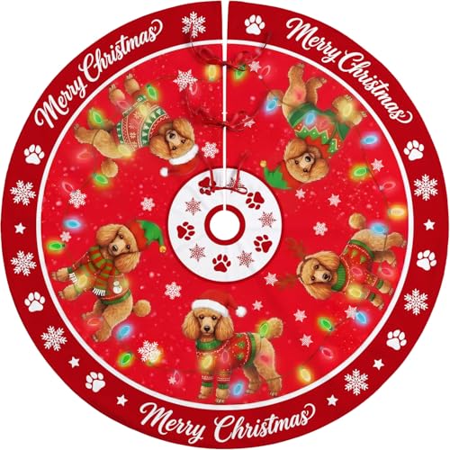 Poodle Christmas Tree Skirt 48 Inch - Indoor Outdoor Holiday Decor