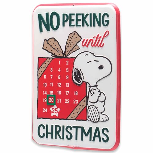 Red Peanuts Snoopy Christmas Countdown Calendar - Embossed Metal Holiday Decor