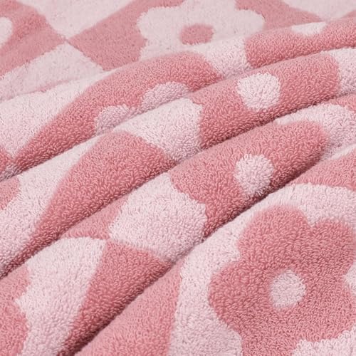 2-Piece Checkered Floral Bath Towel Set, Soft Cotton Shower Towels 27.5x55