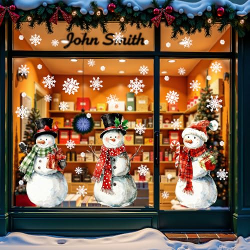 Large Snowman Christmas Window Clings Decorations 3 Sheets Holiday Stickers