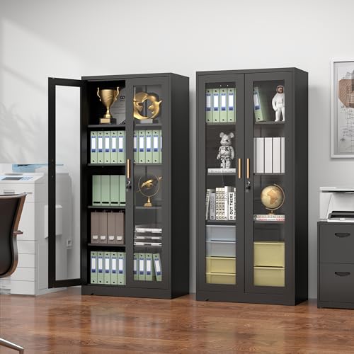 71-Inch Metal and Glass Display Cabinet with Lock, 5-Tier Curio Case