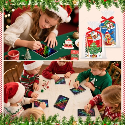 Funrous 48 Pack Christmas Scratch Art Set with Gifts - Traditional Variant