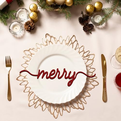 Aukolass 4 Red Christmas Wood Place Card Signs Holiday Table Decor