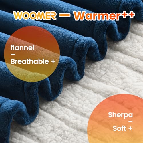 Twin Size Electric Heated Blanket, Flannel and Sherpa Throw with 10 Heat Levels