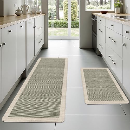 Sage Green Anti-Fatigue Kitchen Rug Set, 2-Piece Cushioned Floor Mats