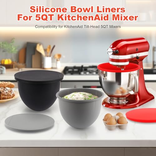 Silicone Bowl Liners with Lids for 5-Quart Stand Mixers, 3-Pack