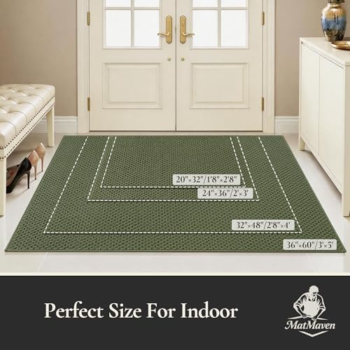 24" x 36" Dirt Trapper Door Mat, Non-Slip Washable Entrance Rug, Green