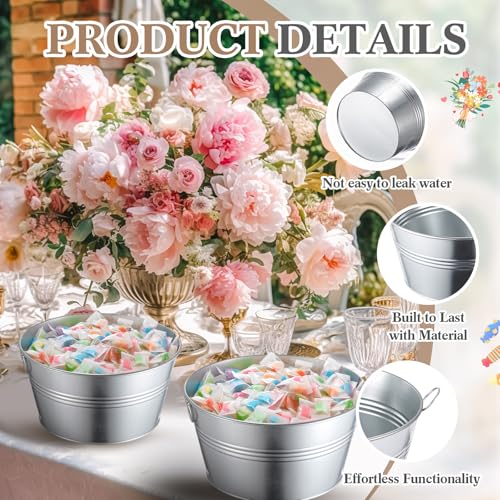 4 Pack 1 Gallon Galvanized Metal Buckets with Handles - Small Farmhouse Decor