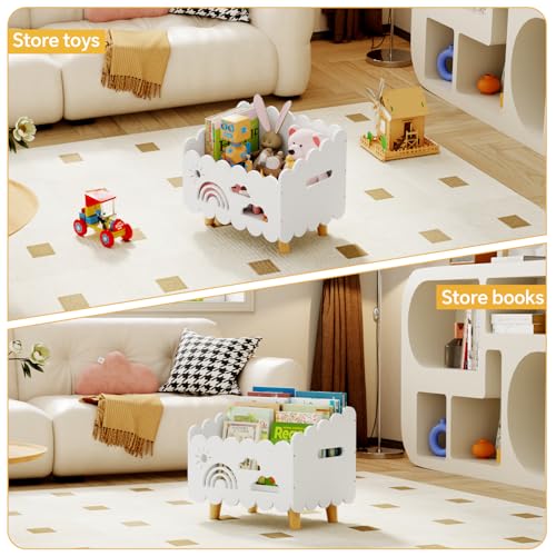 Solid Wood Kids Bookshelf with Adjustable Dividers and Carry Handles