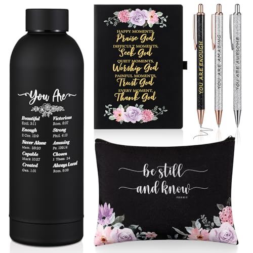 Black Christian Gift Set with Water Bottle, Notepad, Pens & Cosmetic Bag