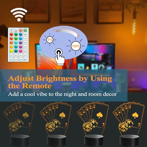 3D Poker Night Light with 16 Colors, Dimmable LED Desk Lamp for Man Cave
