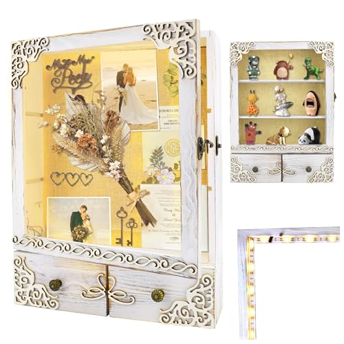 11x16 Lighted Shadow Box Frame with Shelves and Storage Drawers