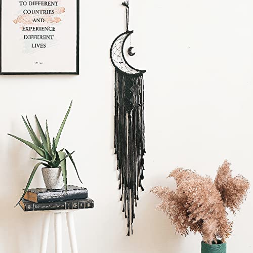 Black Moon Dream Catcher Macrame Wall Hanging Boho Home Decor Ornament