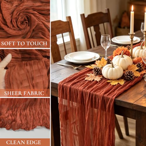 BLUETOP 10 Pack 10ft Terracotta Cheesecloth Table Runners for Wedding & Party Decor