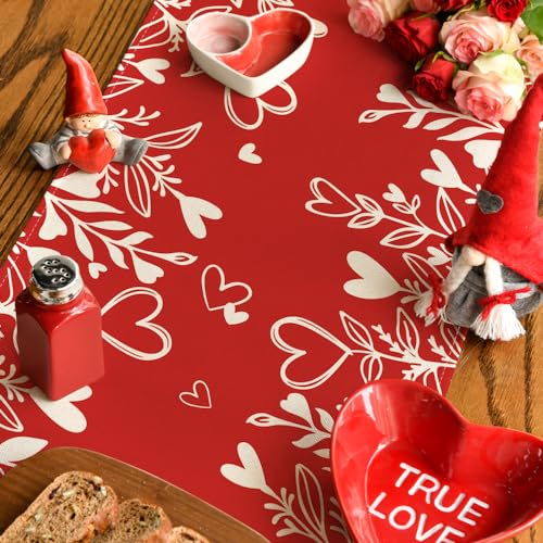 Artoid Mode Red Heart Love Valentine Table Runner 13x120 Inch