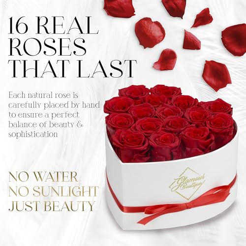 Preserved Red Roses in Heart-Shaped Box - 16 Forever Flowers Gift
