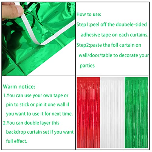 3-Pack Christmas Foil Fringe Curtain Backdrop 8x9.84 ft Red White Green