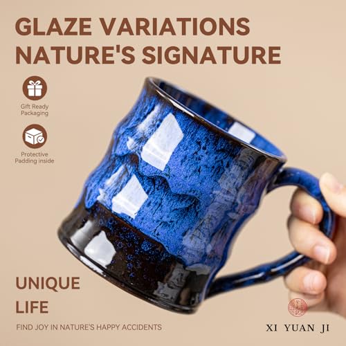 Deep Cobalt Ceramic Mug 15oz Focus Reactive Glaze Office Gift - XIYUANJI