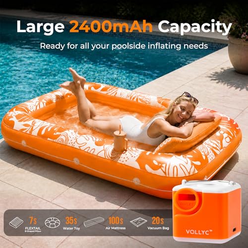 Portable Electric Air Pump for Inflatables with 2400mAh Battery & LED Light