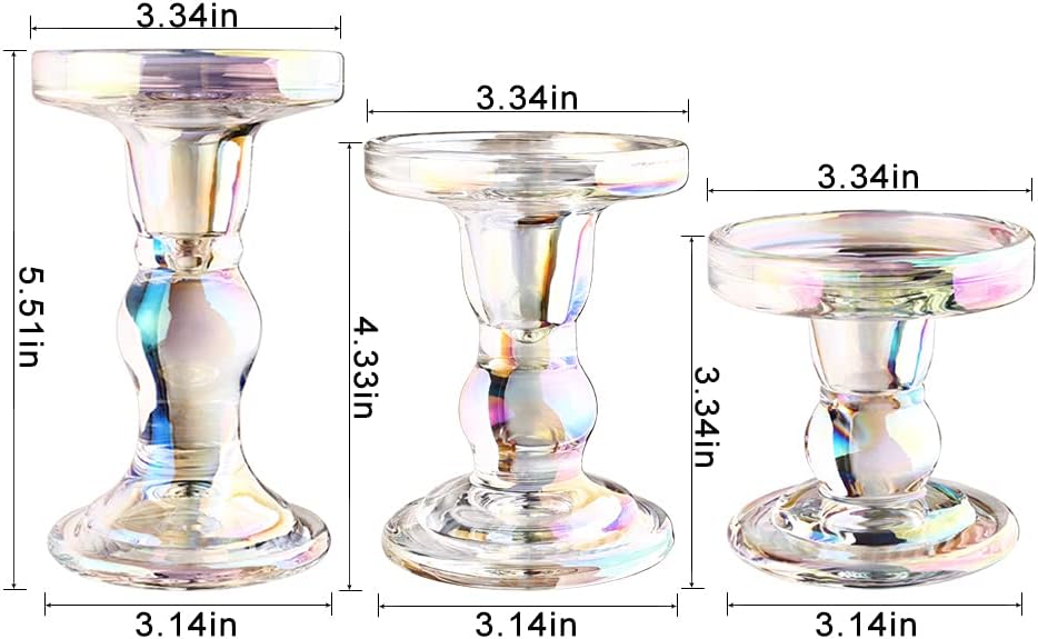 Skiennix 3-Piece Glass Candlestick Set - Elegant Crystal Holders for Weddings & Christmas | 7 Colors Available