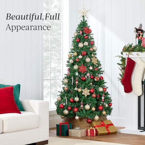 6ft Unlit Artificial Christmas Tree - Dense Hinged Pine Tree with Stand