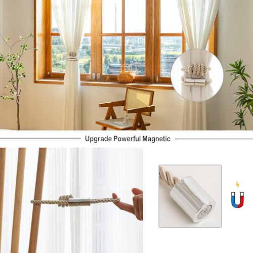 Magnetic Curtain Tiebacks - 2 Pack Decorative Rope Holdbacks for Drapes