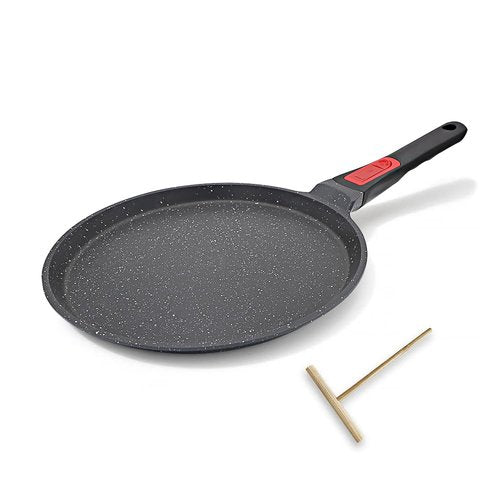 Non Stick Crepe Pan with Detachable Handle, 8 Inch Cast Aluminium Dosa Tawa Tortilla Pan, Pancake Pan Induction Compatible - Black
