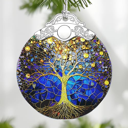 Vibrant Tree of Life Stained Glass Ornament - Christmas Holiday Decor Gift