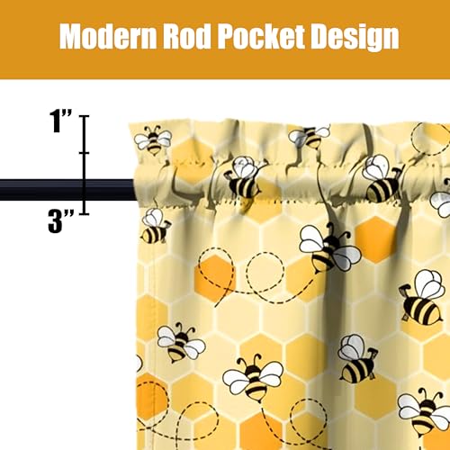 Bee Kitchen Curtains and Valances Set - 3pcs Light Filtering Drapes 27.5x36 inch