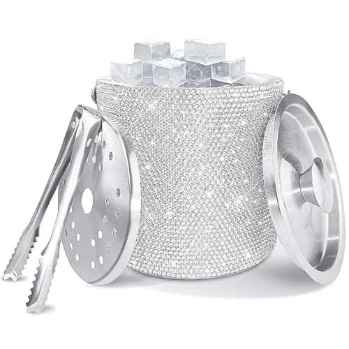 Bling Double Walled Stainless Steel Ice Bucket with Lid & Tongs - 2L Insulated Bar Cooler