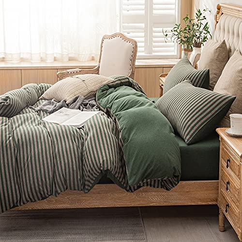 100% Cotton Jersey Queen Duvet Cover Set - 3-Piece Reversible Bedding