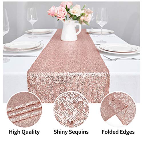 12x72 Inch Rose Gold Sequin Table Runner - 6 Pack for Party & Wedding Decor