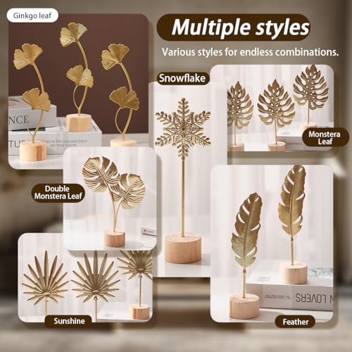 Gold Leaf Sculpture Table Decor, Modern Metal Botanical Shelf Statue