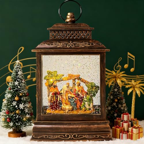 Christmas Snow Globe Lantern Water Nativity Scene with Music & Timer - The Nativity Story