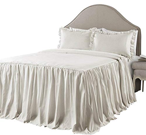 Lush Decor Ticking Stripe 3-Piece King Bedspread Set - Farmhouse Ruffle Bedding