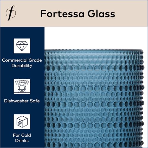 Hobnail Beaded Glassware Set, 13 Oz Vintage Iced Beverage Glasses, Blue (6)