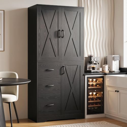 67.5" Tall Freestanding Kitchen Pantry Storage Cabinet with Doors & Drawer