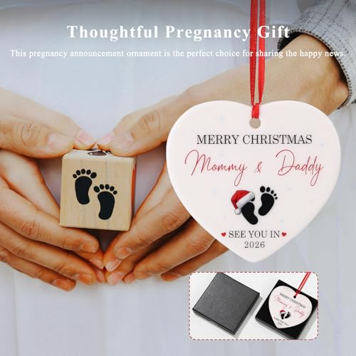 Ceramic Baby First Christmas Ornament 2025 Heart-Shaped Pregnancy Announcement Keepsake