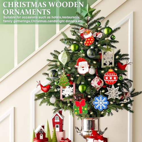 Sophena 80Pcs Wooden Christmas Ornaments Set – 10 DIY Blank Shapes incl. Reindeer, Santa, Tree, Ball, Snowflake, Wreath (Wreath Variant)