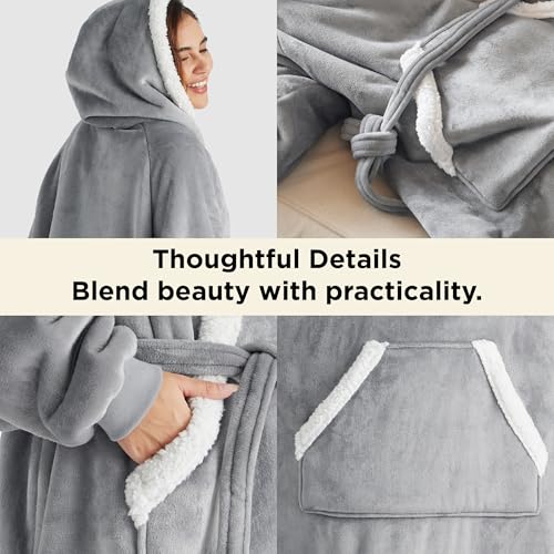 Oversized Wearable Blanket Hoodie with Sherpa Fleece and Waist Belt